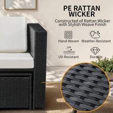 AYAYM Garden Furniture Set With Cushions, Convertible L‑Shaped Outdoor Rattan Sofa Set With Storage Box & Glass Coffee Table For Patio Conservatory Garden, Black & White - 3‑seater Sofa With Storage Coffee Table & 2 Storage - View 6