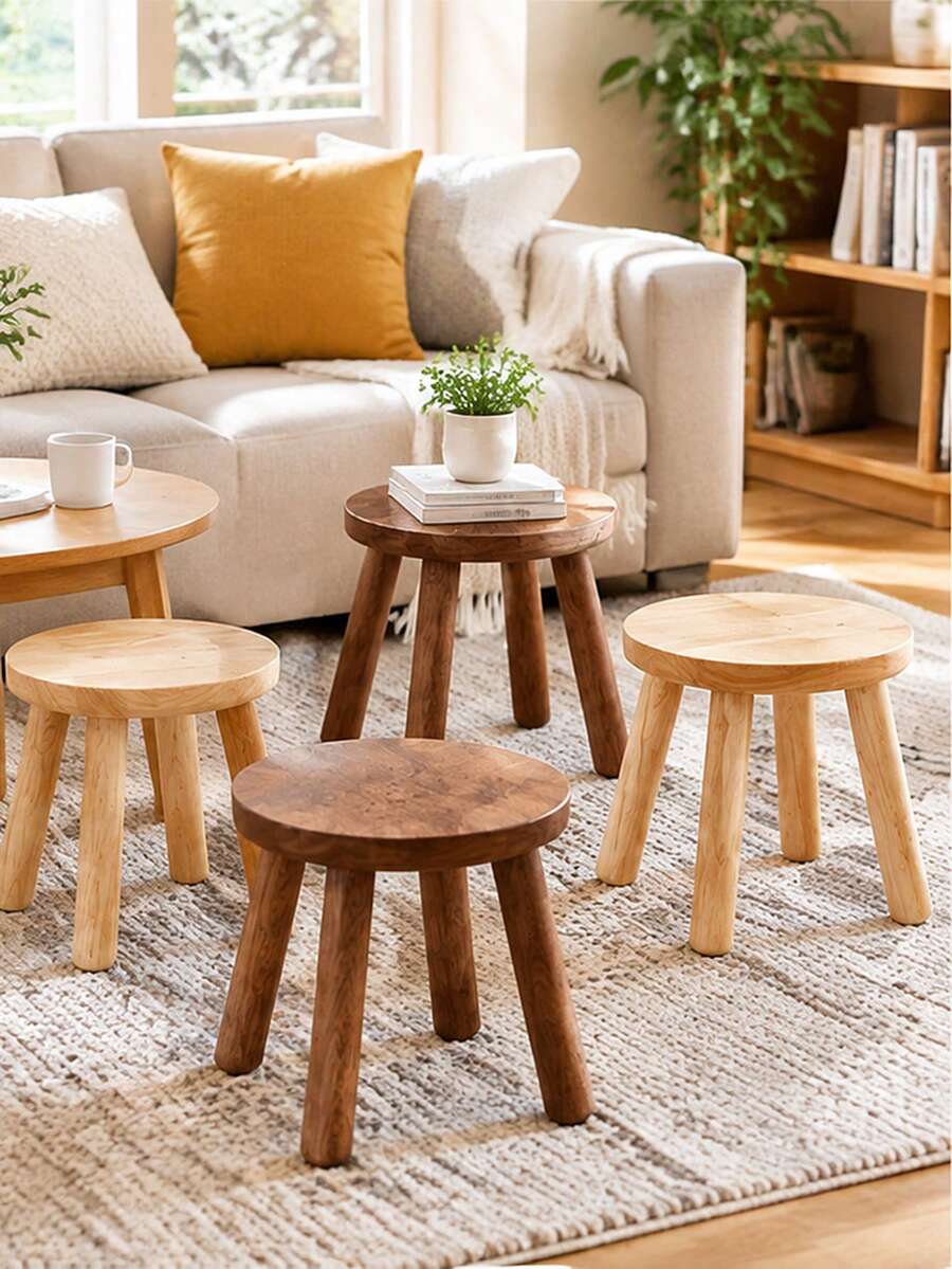 1pc Modern Solid Wood Round Stool, Indoor Plant Stand, Garden Bench, Mid-Century Style Plant Stool, Detachable Wooden Legs, Suitable For Plant Stand, Kitchen, Bathroom, Bedroom, Living Room - Multicolor - View 1