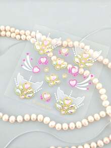 5/3/2/1pcs Ocean Spirit Mermaid Tail And Pink Heart Face Rhinestone Stickers - Self-Adhesive Holographic Crystal Face Stickers, Crystal Accessories, Suitable For Music Festivals, Theme Parties, Gatherings And Makeup Decoration, Halloween Costumes - Multicolor - View 8