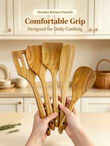 1/5 Pieces Of Spatula, Spoon, Wooden Spatula, Cooking Spatula, Frying Spatula, Strainer Spatula, Scraper, Palette Knife, Kitchen Accessories, Cooking Wooden Spoon, Kitchen Utensils, Kitchen Essentials, Suitable For Halloween And Christmas - Coffee Brown - View 1