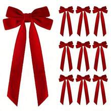 1/5/10pcs Christmas Tree Bows - Holiday Ribbon Gift Bows, Suitable For Holiday Wreaths, Decorations And Rustic Crafts, No Feathers, Glossy Surface, Perfect For Gift Wrapping And DIY Projects, Christmas Tree Decoration Velvet Ribbon, Christmas Tree Bows - Multicolor - View 1