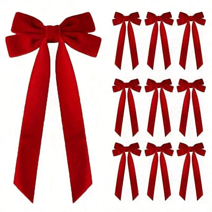 1/5/10pcs Christmas Tree Bows - Holiday Ribbon Gift Bows, Suitable For Holiday Wreaths, Decorations And Rustic Crafts, No Feathers, Glossy Surface, Perfect For Gift Wrapping And DIY Projects, Christmas Tree Decoration Velvet Ribbon, Christmas Tree Bows - Multicolor - View 1