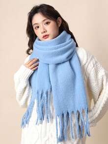 Unisex Soft Warm Scarf, Shawl-Style Scarf With Long Tassels, Comfortable Solid Color Winter Neck Accessory For Daily Wear, Travel And Holiday Outings - Scarf - View 10