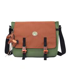 Black Plaid Flap Messenger Bag, Color-Block Buckle Design, Comes With Small Horse Charm, Large Capacity, Adjustable Shoulder Strap, Durable Nylon Fabric, Student School Commute Crossbody Bag - Multicolor - View 4