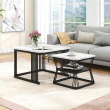 Nest Of 2 Tables  Square Coffee Table Coffee Table Set Nesting Sofa Table Multi-Functional End Side Table Nesting Tables With Black Metal Frame And Marble Pattern White Top Living Room Home - White Marble + MDF+Steel - View 8