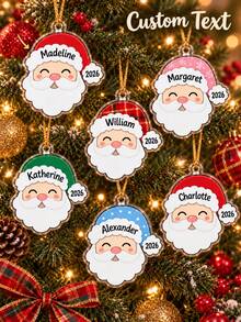 1pc Customized Santa Claus Head Acrylic Pendant, Personalized Name And Year Christmas Keepsake, Christmas Decoration, Christmas Gift, Holiday Gift, Christmas Tree Ornament, Christmas Gift - Multicolor - View 2