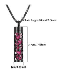 New Stainless Steel Jewelry Aromatherapy Diffuser Pendant Necklace, Hollow Flower Heart Open Locket Fragrance Essential Oil Diffuser Necklace, Couples & Men Punk Necklace Accessory Gift - Black - View 4