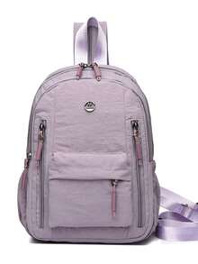 Lightweight Crinkle Nylon Backpack, Multi-Pocket Zipper Casual Daypack, Water Resistant Soft Rucksack For Daily Travel Shopping School - Multicolor - View 13