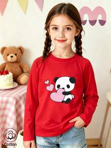 Girls' Cute Printed Long-Sleeve Casual Sports T-Shirt With Set-In Sleeves And A Round Neckline - Red - View 11
