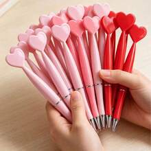10 Heart-Shaped Ballpoint Pens For Valentine's Day, Available In Red, Pink, And Light Pink. 1.0 Mm Tip, Black Ink, Button Style. Gifts For Valentine's Day. - A - View 8