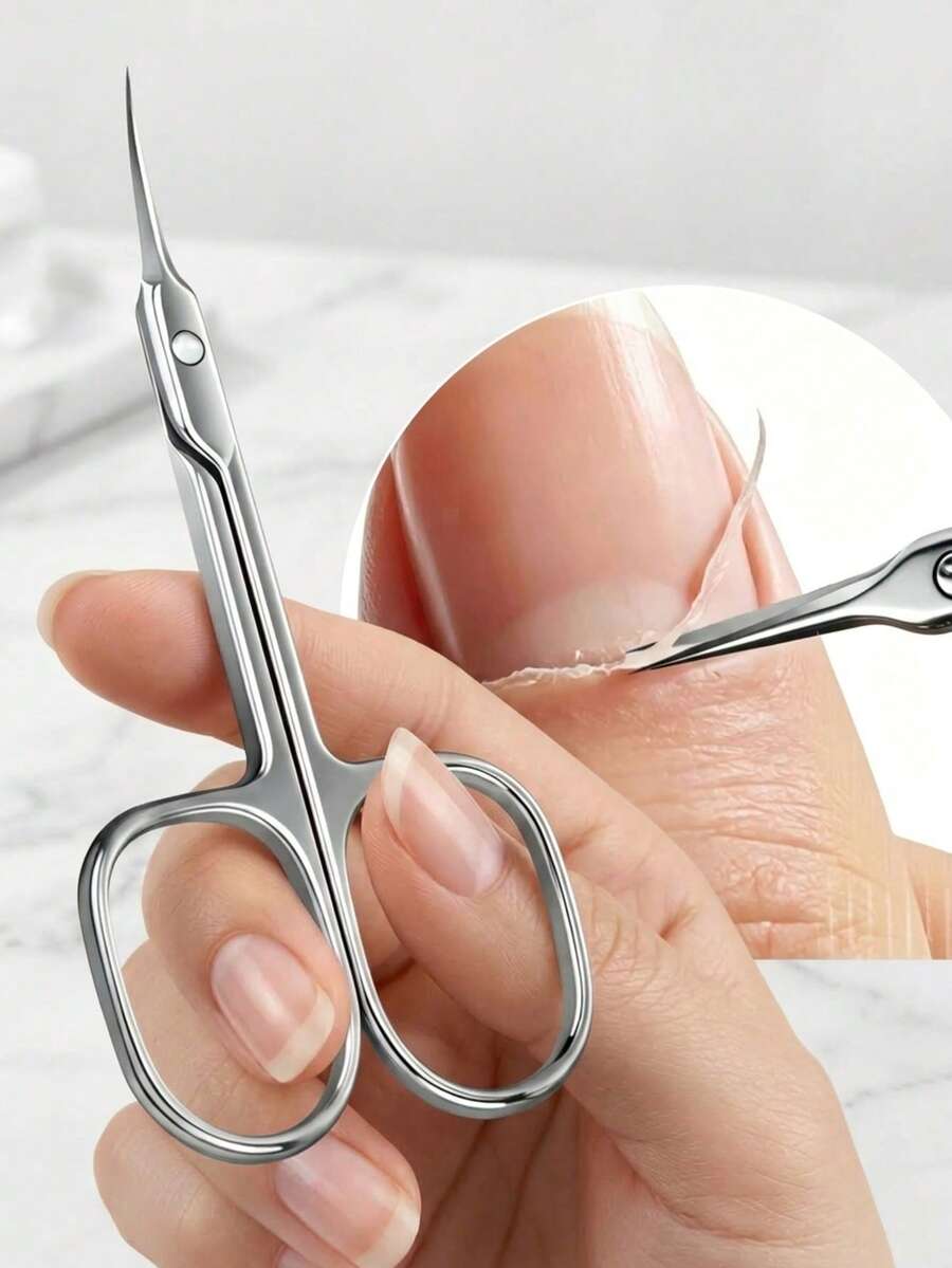 1pc.Precision Stainless Steel Cuticle Scissors - Ultra-Sharp Curved Tip Beauty Tool For Professional Manicure And Hangnail Care - A - View 1