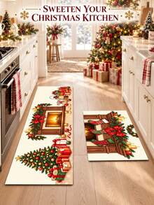 1/2pcs Christmas Floor Mat, Vintage Diatomaceous Earth Mat, Christmas Gift Pattern, Super Absorbent, Non-Slip, Perfect For Bathroom, Kitchen And Dining Room, Quick Dry, Ideal Home Decor And Bathroom Mat Gift - Multicolor - View 1