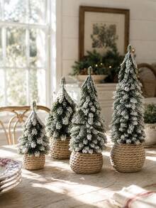 1pc Desktop Realistic Christmas Tree, Vintage Snowy Mini Pine Branch Tree With Burlap Base, Fireplace Mantel Holiday Decoration - Style 2 - View 9