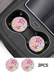 Cailai, 2pcs Set Starfish Turtle Flower Minimalist Pink Polka Dot Pattern Car Cup Holder Coasters - Non-Slip Leather Material, Round Cup Holder Design, Easy To Clean, Perfect Accessory For Car Interior - Suitable For Car Owners - Suitable For Daily Use - Great Gift For Car Enthusiasts - Multicolor - View 11