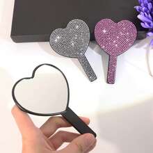 Handheld Heart-Shaped Makeup Mirror, Rhinestone Sparkling Portable Travel Makeup Mirror, Compact Hand Mirror For Women And Girls, Daily Touch-Up Beauty Tool Gift, Multiple Colors - Multicolor - View 10