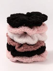 6pcs Solid Color Large Teddy Fleece Scrunchies Hair Accessories, Suitable For Women's Autumn/Winter Daily Versatile Hair Accessories - Multicolor - View 1