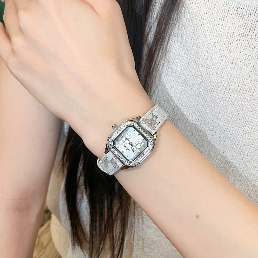 CILOA 1 buah Jam Tangan Quartz Klasik Wanita, Bahan Stainless Steel Perak, Bertatahkan Rhinestone, Cocok untuk Pemakaian Sehari-hari - Perak - View 1
