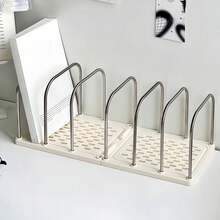 1/2pcs Metal + PP Material Desktop Bookshelf | Non-Slip Base + Adjustable Dividers Vertical Small Book Stand | Modern Minimalist Office Desk Organizer | Mail & Document Sorting Rack | Student Dorm Desk Storage Shelf | Home Stationery/Cosmetics/Books Organizer - Multicolor - View 6