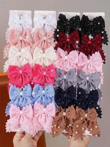 10/1pc Girls Multi-Color Lace Swallowtail Bow Hair Clips, Side-Parting Simple Bangs Clips, Non-Damaging Hair Clips, Sweet Versatile Alligator Hair Clips For Back Of Head, Baby Hair Clips For Daily Use - Multicolor - View 1