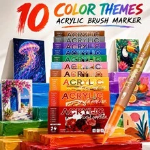 24 Colors Soft Tip Acrylic Marker Set, Flexible Pen Tip For Delicate And Controllable Lines, Student Art Professional Painting Character Drawing Marker Set, Graffiti Coloring DIY Animation Character Hand-Drawn Marker, Suitable For Glass, Plastic, Metal, Cardboard, Clothing And Other Surfaces, Ideal For Students - Multicolor - View 10