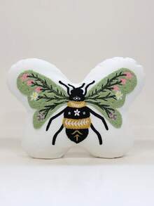1pc Butterfly And Bee Embroidered Throw Pillow – Floral And Botanical Design – Nordic/Ins-Style Decorative Cushion For Living Room Sofas. - Green - View 6