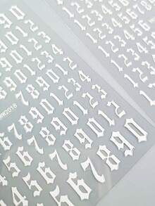 2件組哥德式古英文數字美甲貼紙，白色復古數字美甲貼花，自黏式3D美甲貼，適用於週年紀念數字美甲、音樂節辣妹美甲、穿戴甲DIY，美甲沙龍用品 - 白色 - 查看 5