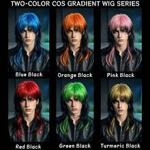 Two-Color Gradient Cosplay Wig, Long Layered Mullet Wig With Bangs, Synthetic Hair For Halloween, Party & Carnival - Multicolor - View 2