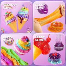 Kit Membuat Slime Permen Pelangi DIY untuk Anak, Paket Material Kerajinan Tangan Tanah Liat Slime Permen Pelangi Buatan Sendiri Bentuk Es Krim Beri dengan Cangkir Ukur, Sendok, Kantong Semprot dan Alat Pembuat DIY, Elastis, Pereda Stres, untuk Pesta/Hadiah, Dekompresi - MultiWarna - View 2