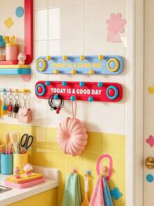 5/1pc Dopamine Style Plastic Rectangular Wall Mount Hook Rack With Colorful Round Bead&Letter Print Detail,Multi‑Hook Hanging Holder,Decorative Wall Hanger,Suitable For Daily Home Organization,Entryway,Bathroom, Bedroom, All‑Season Indoor Decor Use - Multicolor - View 7