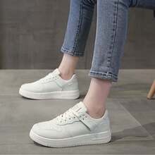 Men's Low-Top PU Material Sneakers, Breathable Versatile White Casual Shoes, Lightweight - White - View 1