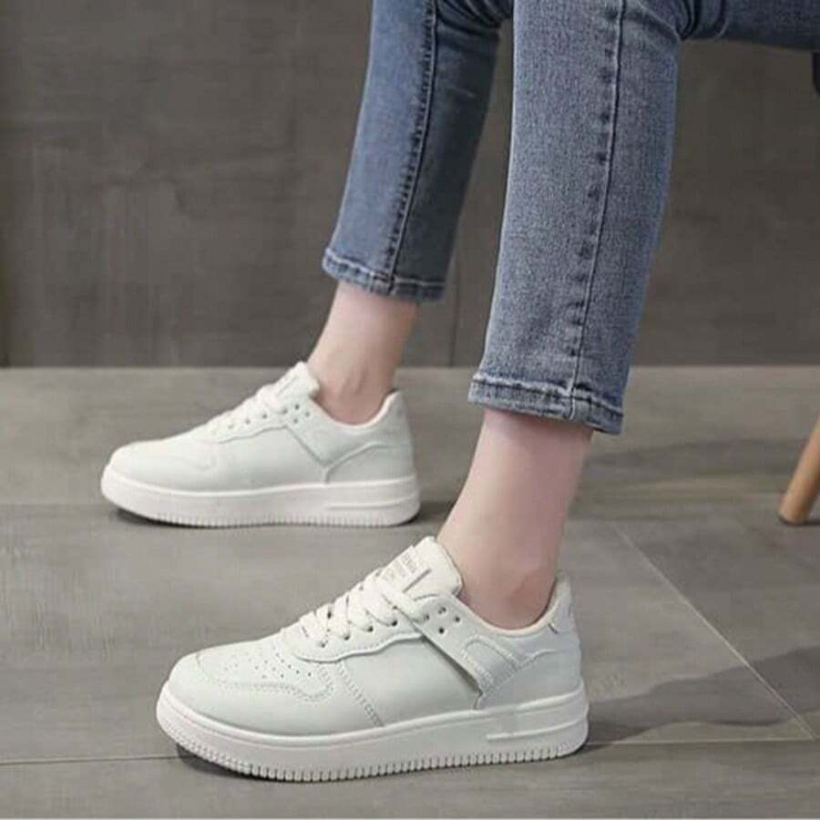 Men's Low-Top PU Material Sneakers, Breathable Versatile White Casual Shoes, Lightweight - White - View 1