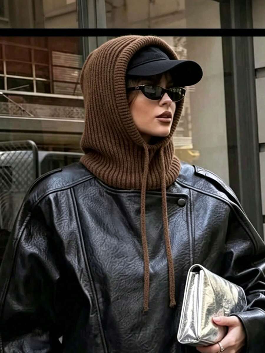 OBOVAY 1 buah/2 buah Topi Balaclava Wol Wanita dengan Tali Serut dan Kerah Imitasi, Masker Pelindung Wajah & Leher Rajut Hangat untuk Aktivitas Luar Ruangan dan Ski, Tudung Jubah Kecil Hangat, Cocok untuk Perlindungan dari Cuaca Dingin Musim Dingin
