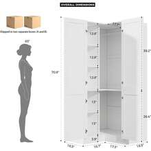 L-Shaped Corner Wardrobe Closet With Doors, Bedroom Clothing Storage Cabinet With Hanging Rod And Shelves - White - View 3