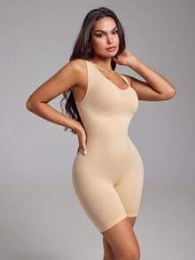 Women's Solid Color Fashionable Tummy Control Waist Slimming Camisole & Shorts Set Summer Elegant - Apricot - View 1
