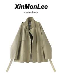 Loose Relaxed Fit 2026 New Apricot Trench Coat Button-Up Jacket For Evening Date, College, Office, Daily Wear, Autumn/Winter - Apricot - View 1