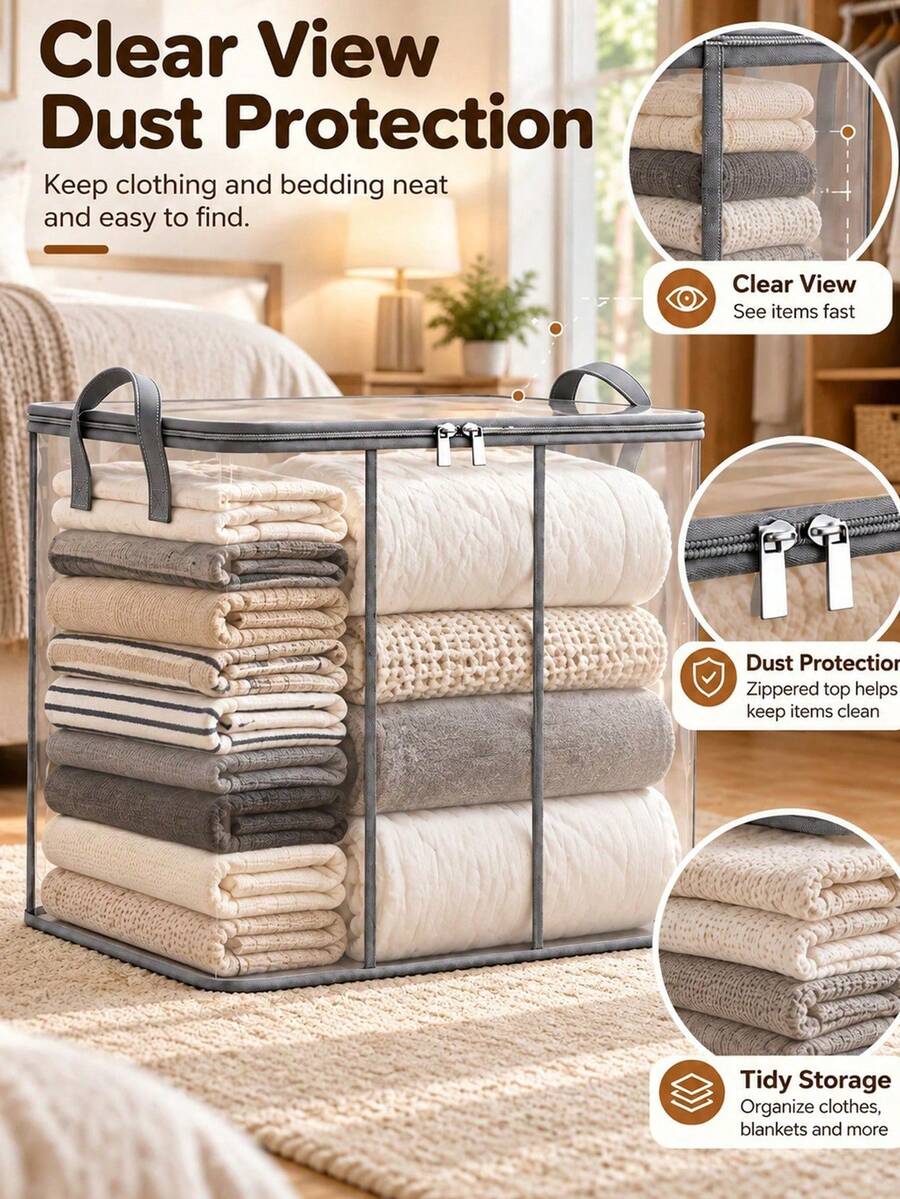 Kotak Penyimpanan Lipat dengan Pegangan, Kotak Penyimpanan dengan Resleting, Cocok untuk Perlengkapan Tidur, Pakaian, Selimut, Ideal untuk Kamar Tidur di Rumah, Kamar Asrama, Juga Sebagai Keranjang Cucian, Dekorasi Kamar Tidur, Kotak Penyimpanan untuk Kembali ke Sekolah - MultiWarna - View 1