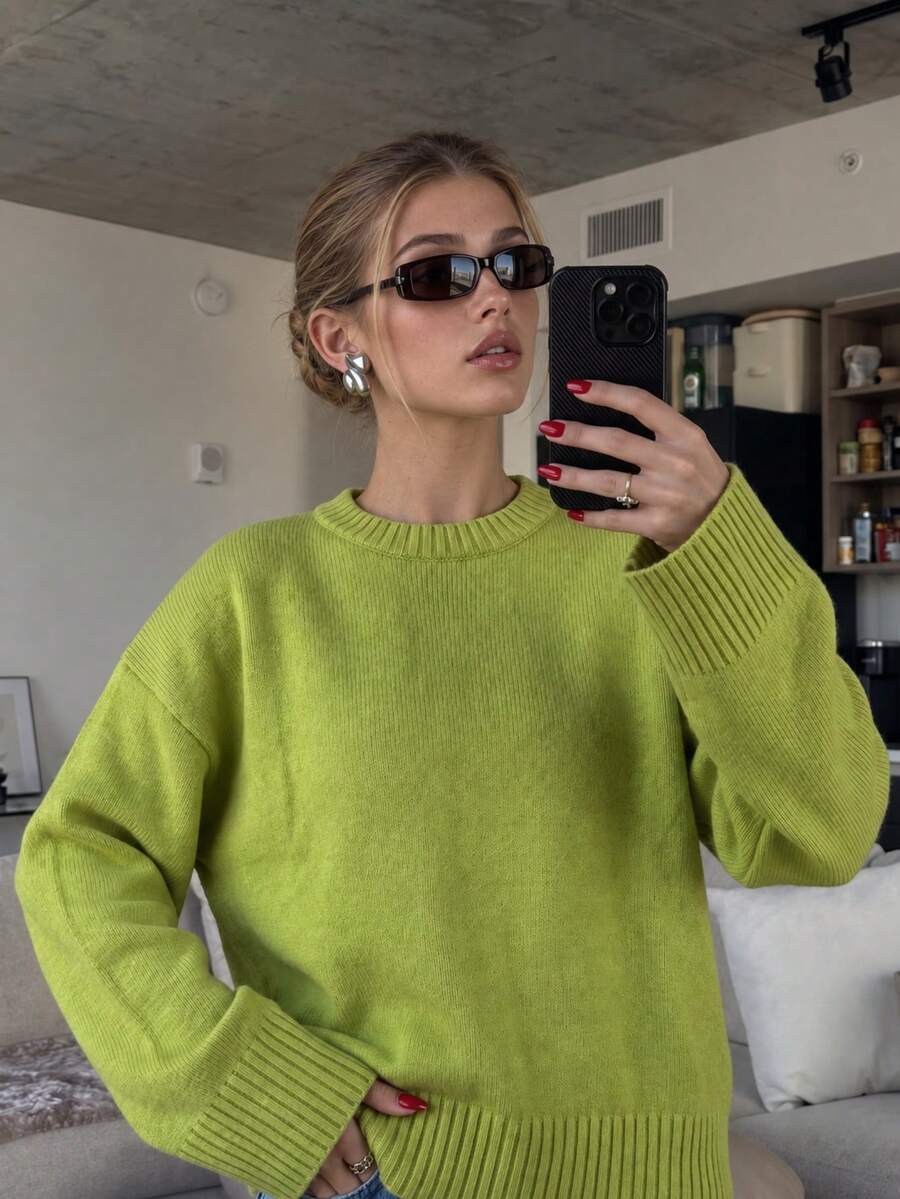 Women's Fashion Long Sleeve Knit Base Layer Top, Autumn/Winter New Soft & Loose Sweater, Gentle Style