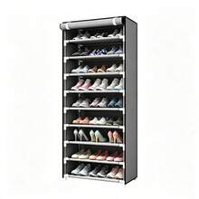 10-Layer Zipper Fabric Shoe Rack, Minimalist Dust-Proof Shoe Cabinet, Multi-Tier Shoe Storage Organiser, Portable Shoe Shelf For Dormitory, Bedroom, Student & Home Use - Silver Grey - View 11