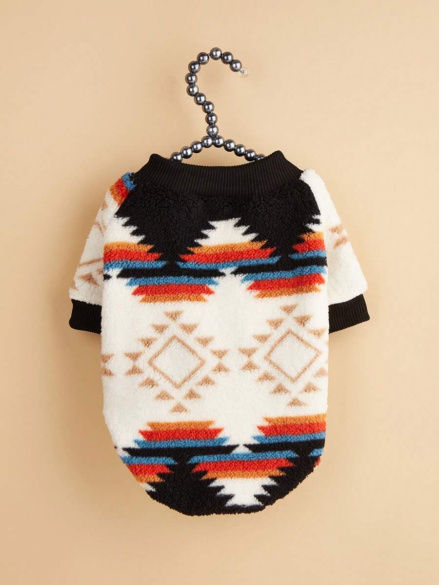 EOO 1pc Geometric Pattern Cat & Dog Universal Autumn/Winter Polyester Fleece Pet Sweatshirt Cat Clothes Dog Clothes - Multicolor - View 1