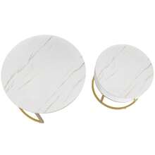 Round Coffee Tables With Drawer, Removable Set Of 2 End Table, Nesting Tables With Storage Gold Metal Frame And Marble Pattern (Non-Rock Slab)Top Living Room, Bedroom, Office, Balcony - White + MDF - View 6
