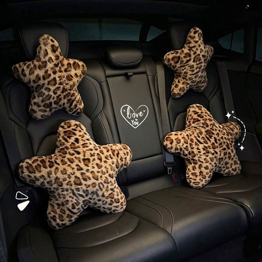 1pc Soft Car Headrest Lumbar Support Pillow Leopard Print Star Plush Heart Cushion Niche Premium Billiard Throw Pillow Sofa Cushion