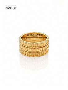 3Pcs 21K Gold Plated Stackable Band Ring Set, Rust-Resistant Gold Alternative Vertically Ribbed Beaded Edge Metal Solid Ring Fine Jewellery - 01 - View 8