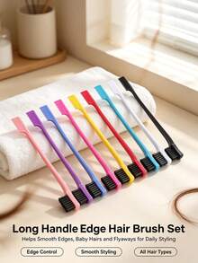 9PCS 2 Sides Edge Control Hair Brush, Long Handle Hair Styling Comb For Baby Hairs, Portable Salon Hairline Brush For Women Girls - A - View 1