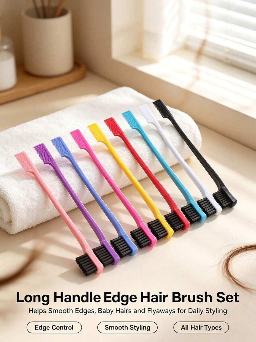 9PCS 2 Sides Edge Control Hair Brush, Long Handle Hair Styling Comb For Baby Hairs, Portable Salon Hairline Brush For Women Girls - A - View 1