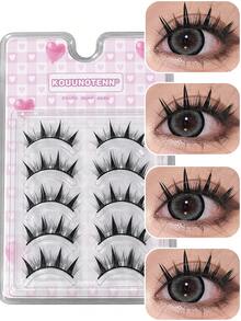 5 Pairs Spiky Manga False Eyelashes, Anime Style Full Strip Lashes, Defined Wispy Eye-Enhancing Lashes For Daily Makeup, Party & Cosplay - View 2
