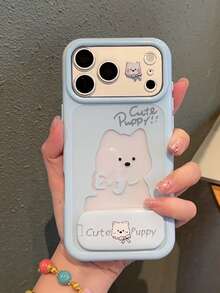 1 buah Casing Ponsel Anak Anjing Samoyed Lucu Warna Biru Muda, Dengan Penyangga Lipat, Lubang Kamera Besar, Cetakan Kartun Anjing, Pelindung Tahan Guncangan, Cocok untuk iPhone 18 Pro Max, 17, 16 Pro, 15 Pro, 14 Pro, 13, 12, 11, Casing Ponsel Gaya Jepang yang Lucu - Baby Blue - View 2