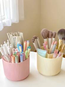 2-Piece Rotating Makeup Brush Holder Set, Desktop Multi-Compartment Cosmetic Organizer Box, Rotatable Storage Bucket & Combination Organizer, Vanity Pen Holder, Suitable For Lipstick, Eyeshadow, Dormitory Bedroom Desktop Decor - Multicolor - View 10