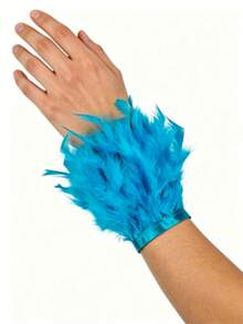 1pc Women's Snap Feather Bracelet, Natural Fluffy Feather Cuff, Elegant Charming Gift, Daily Decoration, Halloween - Multicolor - View 2