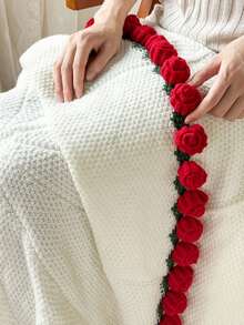 Customizable Name, Embroidered Craft, Crochet Rose Bouquet Blanket, Creative Dual-Purpose Throw, Romantic Valentine's Day Gift And Home Decor Rug - Multicolor - View 3