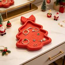 1/2pcs Christmas Tree Shape Decorative Tray With Bow, Desktop Trinket Dish For Key Jewelry Paperclip, Xmas Tabletop Decor, Home Entryway Desk Storage Organizer,Makeup Organizer,Room Decor - View 6